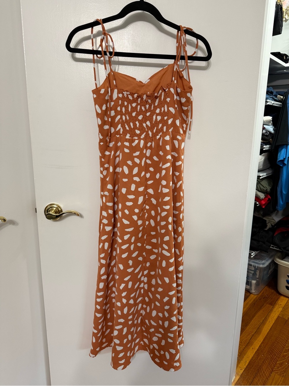 Lulu's Rust Orange Printed Midi Dress with White Spots